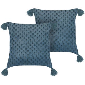 RIBES - Sierkussen set van 2 - Blauw - 45 x 45 cm - Fluweel