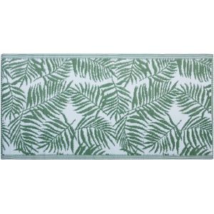 Buitenkleed groen/wit polypropyleen bladprint 90 x 150 cm