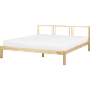 Houten bed lichthout 180 x 200 cm met lattenbodem natuurlijk tweepersoonsbed slaapkamer meubels