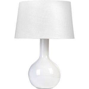 Tafellamp Wit Keramiek Stoffen Kap Glanzend Nachtlamp Bureaulamp Klassiek Design