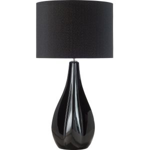 Tafellamp zwart gebogen porseleinen voet stoffen lampenkap modern glamoureus