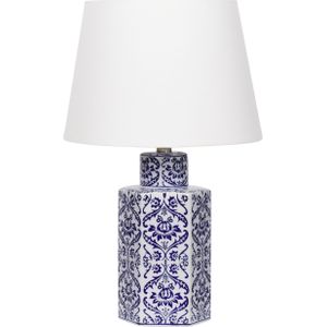 Tafellamp wit met blauw porseleinen basis met linnen lampenkap 53 cm moderne stijl woonkamer slaapkamer