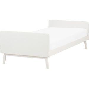 Eenpersoonsbed 90 x 200 cm wit dennenhout lattenbodem modern Scandinavische stijl slaapkamer