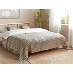 Bedsprei decoratie deken sprei met franjes katoen 220 x 240 cm taupe Bere