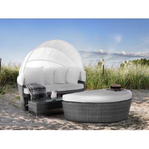 Strandbed strandstoel Tuinbank Strandbank Tuinbed Buiten Weersbestendig Rattan Grijs Kussens Sylt