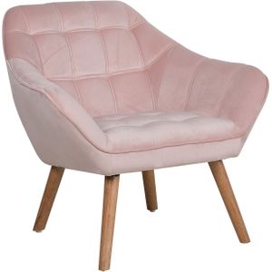 Fauteuil roze fluweel stoffen bekleding glamouraccent stoel met houten poten