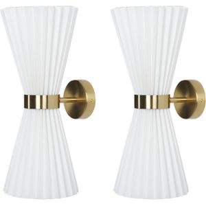 Wandlamp wit set van 2 stoffen lampenkap metalen messing accenten glamour moderne stijl woonkamer studeerkamer