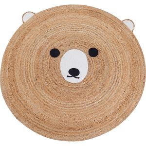 Vloerkleed beige jute ø 120 cm rond decoratief beren patroon boho stijl woonkamer kinderkamer speelkamer