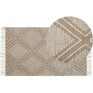 KACEM - Laagpolig Vloerkleed - Beige - 80 X 150 cm - Katoen