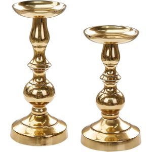 Set van 2 kandelaars goud metaal glanzend metallic glamour ontwerp voor stompkaarsen pilaarkaarsen kaarshouders