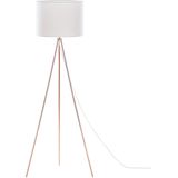 Staande lamp koper en wit metaal 148 cm ronde stoffen lampenkap driepoot minimalistisch ontwerp