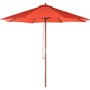 Parasol rood polyester/berkenhout ⌀ 270 cm terras balkon tuin