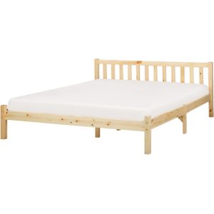 Houten bed lichthout 160 x 200 cm met lattenbodem natuurlijk tweepersoonsbed slaapkamer meubels