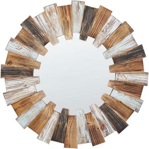 Wandspiegel licht hout MDF houtfineer ø 66 cm rond decoratief handgemaakt accent stuk rustieke stijl