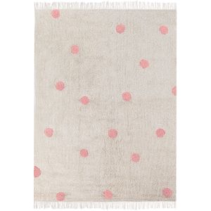Vloerkleed beige met roze katoen gestippeld patroon stippen 140 x 200 cm laagpolig kinderkamer speelkamer