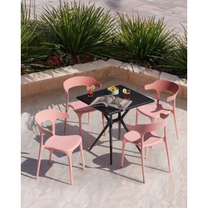 Moderne set van 4 tuinstoelen eetkamerstoelen lichtgewicht kunststof roze Gubbio
