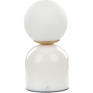 Tafellamp wit glas ronde kap marmeren voet nachtkastje enkel licht modern design woonkamer accessoires