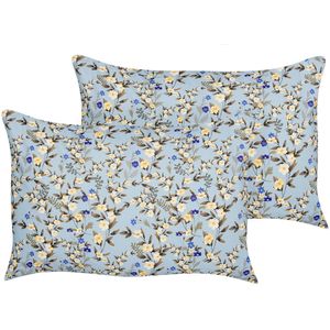 Set van 2 tuinkussens blauw polyester 40 x 60 cm rechthoekig bloemen blad patroon modern ontwerp sierkussen