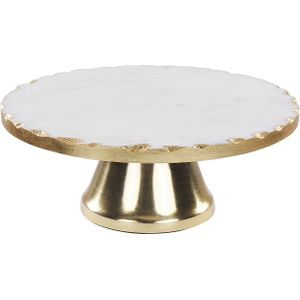 Cakestandaard wit met goud marmer roestvrij staal 28 x 28 x 11 cm decoratieve stijl serveergerei gebak serveren