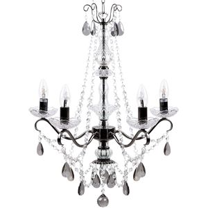 Plafondlamp Zwart Metaal 123 cm Decoratieve Kristallen 5 Lampen Hoge Glans Glam Kroonluchter