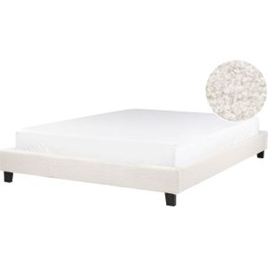 Tweepersoons bed 160 x 200 cm crème bouclé stof met lattenbodem zonder hoofdbord modern minimalistisch