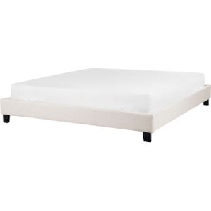 Tweepersoons bed 180 x 200 cm lichtbeige met lattenbodem zonder hoofdbord modern minimalistisch linnen