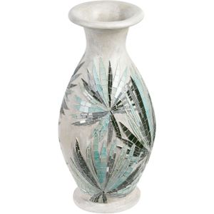 Decoratieve vaas gebroken wit terracotta steengoed natuurlijke stijl mozaïek woonaccessoires decor voor droogbloemen