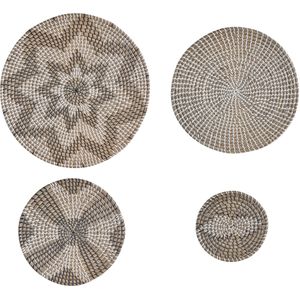 Set van 4 wanddecoratie natuurlijk licht zeegras decoratief hangende borden manden handgemaakt afrikaanse stijl