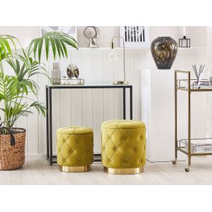 Retro Glam Set van 2 Opbergpoefjes Fluweel Gestoffeerd Mosterd Pueblo