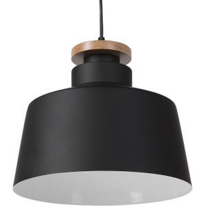 Hanglamp zwart met witte aluminium trommel geometrische kap modern ontwerp