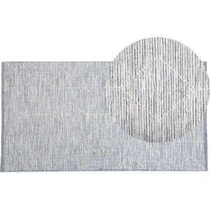 Vloerkleed grijs wol katoen 80 x 150 cm geometrische vormen handgeweven modern