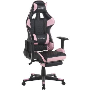 Gaming Chair Zwart Roze Kunstleer 126 - 136 cm Draaibare Verstelbare Armleuningen en Hoogte Voetsteun Modern