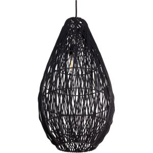 Hanglamp natuurlijk zwart katoenen touw structuur lampenkap japandi natuur stijl kooi vorm