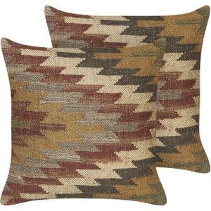 DEEPOR - Sierkussen set van 2 - Multicolor - 45 x 45 cm - Jute