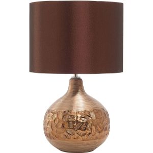 Tafellamp bruin porselein nep zijde lampenkap 43 cm traditioneel woonkamer