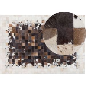 Vloerkleed bruin/beige/zwart koeienhuid leer 160 x 230 cm handgemaakt patchwork
