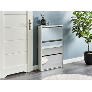 Schoenenkast 3 vakken MDF frame spiegel voorkant wit Midfield