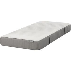 Schuimmatras wit met grijs eenpersoons 90 x 200 cm medium hard afneembare hoes polyester slaapkamer accessoires