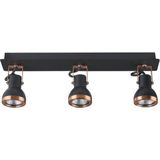 3 Lichte Plafondlampen Zwart en Koper Metalen Zwenkarm Cone Shade Spotlight Design Rechthoekige Rail