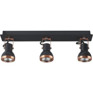 3 Lichte Plafondlampen Zwart en Koper Metalen Zwenkarm Cone Shade Spotlight Design Rechthoekige Rail