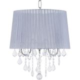 Hanglamp zilvergrijze kap glam kristallen kroonluchter met 3 lichten glamour