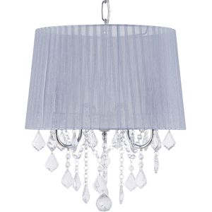 Hanglamp zilvergrijze kap glam kristallen kroonluchter met 3 lichten glamour