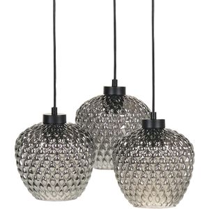 Hanglamp grijs glazen kappen Rooktint ijzer 3 lichten modern design woonkamer accessoires