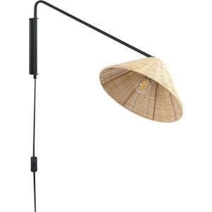 Wandlamp natuurlijk rotan 33 cm lampenkap nachtlamp slaapkamer woonkamer boho rustieke stijl