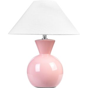 Tafellamp Roze Keramiek Glanzende Voet Stoffen Kap Nachtlamp Bureaulamp Modern Design