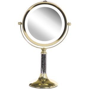 Make-up Spiegel Goud Metalen Frame Ijzer ø 13 cm met LED Lamp 1x/5x Vergroot Dubbel Zijdig Cosmetische Desktop