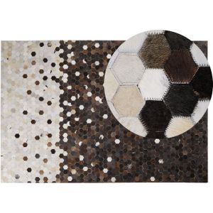 Vloerkleed wit/bruin leer 140 x 200 cm patchwork hexagon geometrisch modern