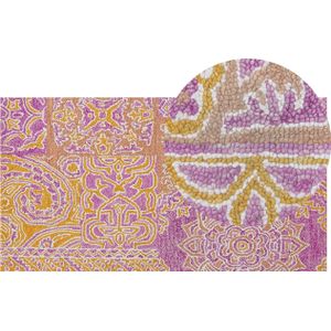 Vloerkleed meerkleurig tapijt wol 80 x 150 cm oosters patroon orientaals woonkamer slaapkamer