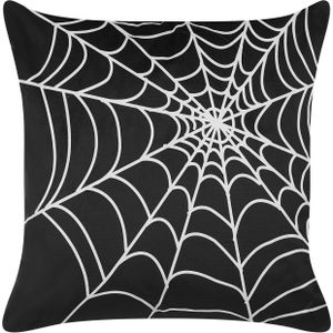 Decoratieve Sierkussen Zwart Fluweel 45 x 45 cm Spinnenweb Patroon Vierkant Modern Halloween Herfst Decor Accessoires