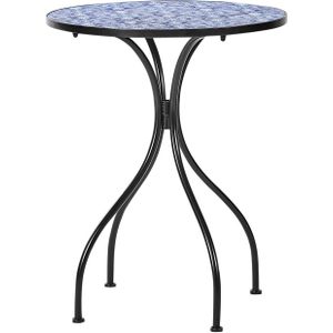 Tuintafel balkontafel metaal ijzer zwart ø 60 cm blauw mozaïek tegeltjes patroon tafelblad vintage stijl buiten